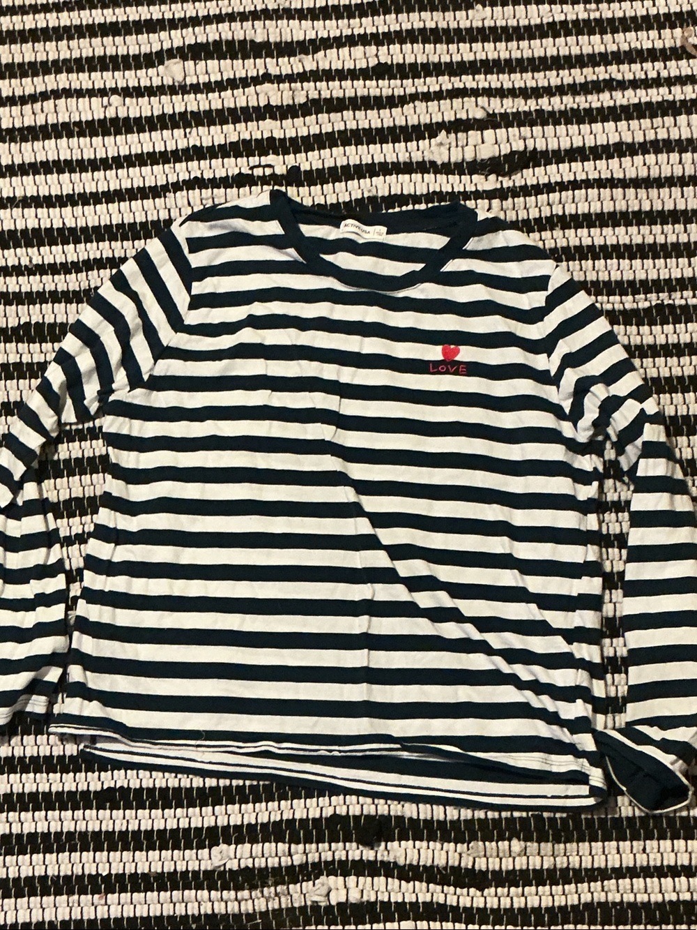 Active USA Navy & White Striped Long Sleeve Tee with Red Heart